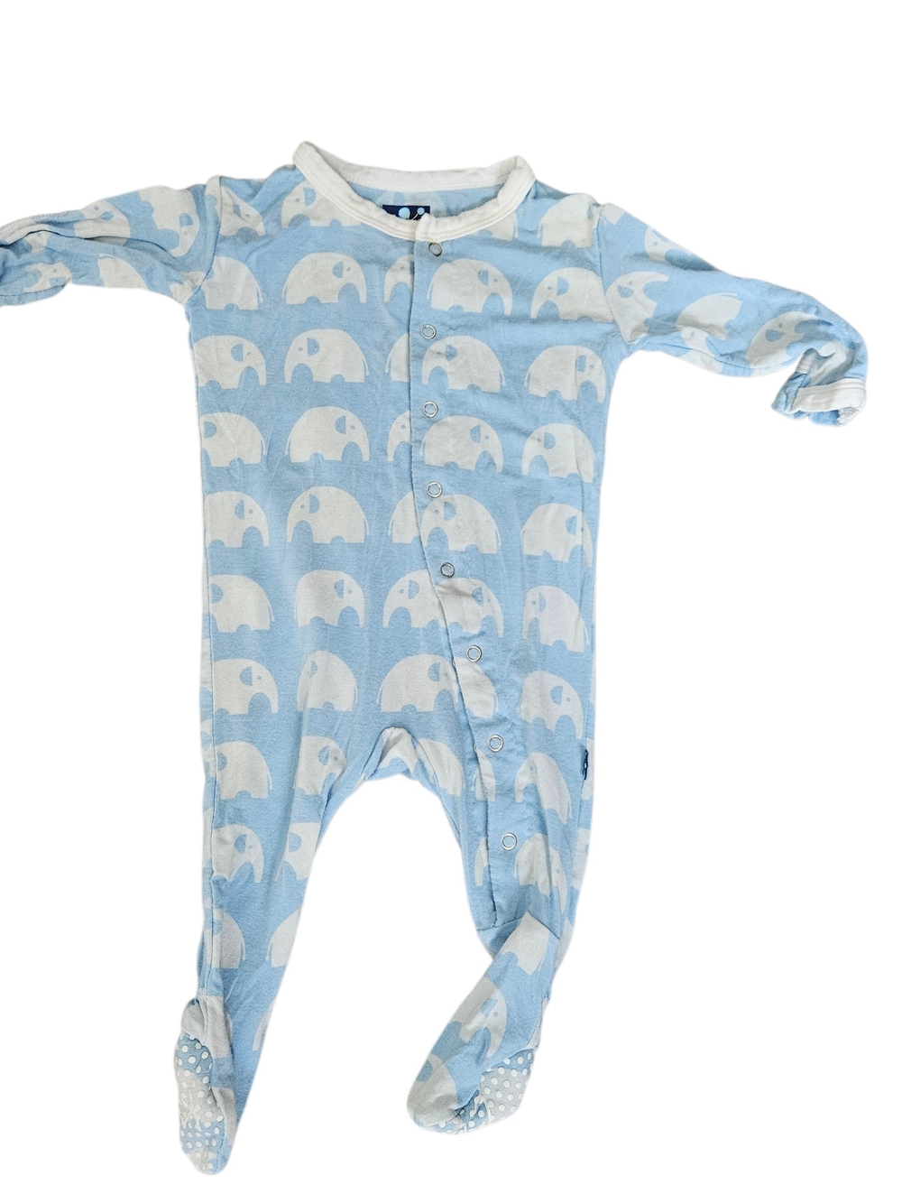 Kickee Pants Light Blue White Elephant Footed One-Piece Size 0-3 Months